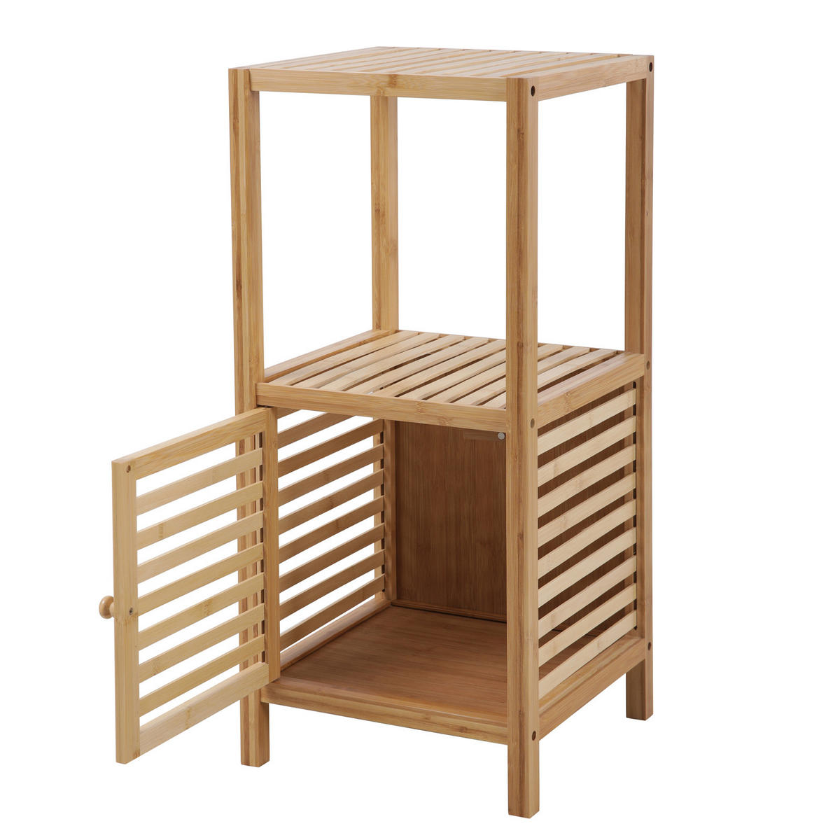 BADREGAL Bambus S mit Tür freistehend - Beige, Holz (35/80/35cm) - SVITA