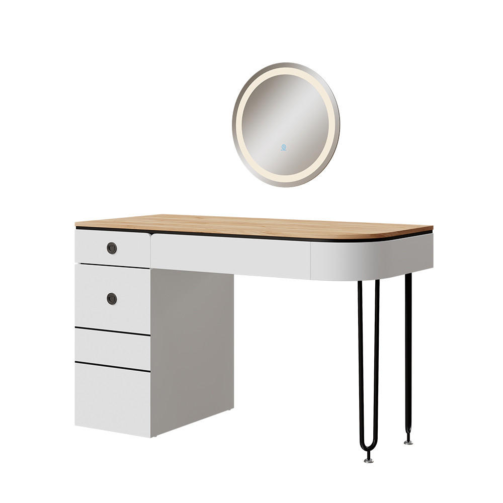 SCHMINKTISCH Mia Weiß/Naturholz 120 cm mit LED-Spiegel - Weiß/Naturfarben, Holzwerkstoff (120/77/55cm) - Vicco