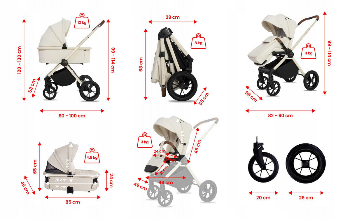 KINDERWAGEN Boldo 4in1 Olive Babywanne, Reisebuggy, Autositz, Isofix Basis - Schwarz/Weiß, Textil/Metall (58/98cm) - BabyLux