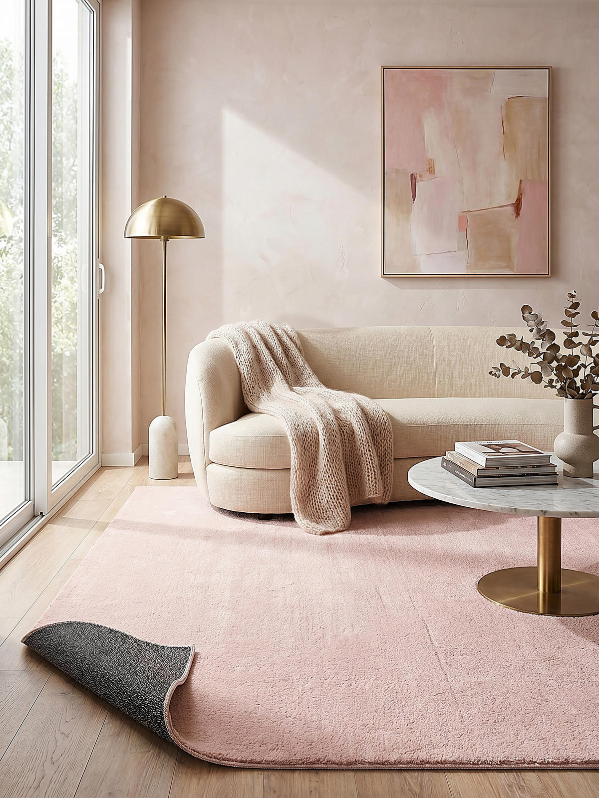 TEPPICHLÄUFER Antirutsch Uni ALDAN Polyester Puderrosa 80 x 150 cm - Rosa, Textil (80/150cm) - KADIMA DESIGN