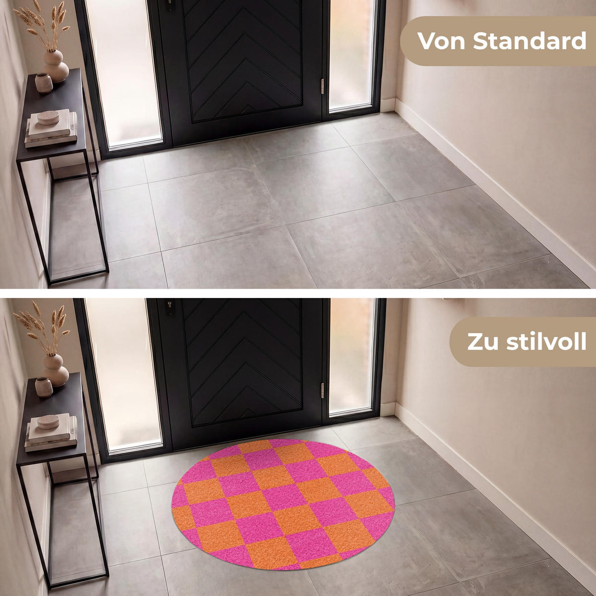 FUSSMATTE Schachbrettmuster - Orange - Rosa - Blöcke Schmutzfangmatte 120x120 cm - Pink, Kunststoff (120/120cm) - MuchoWow