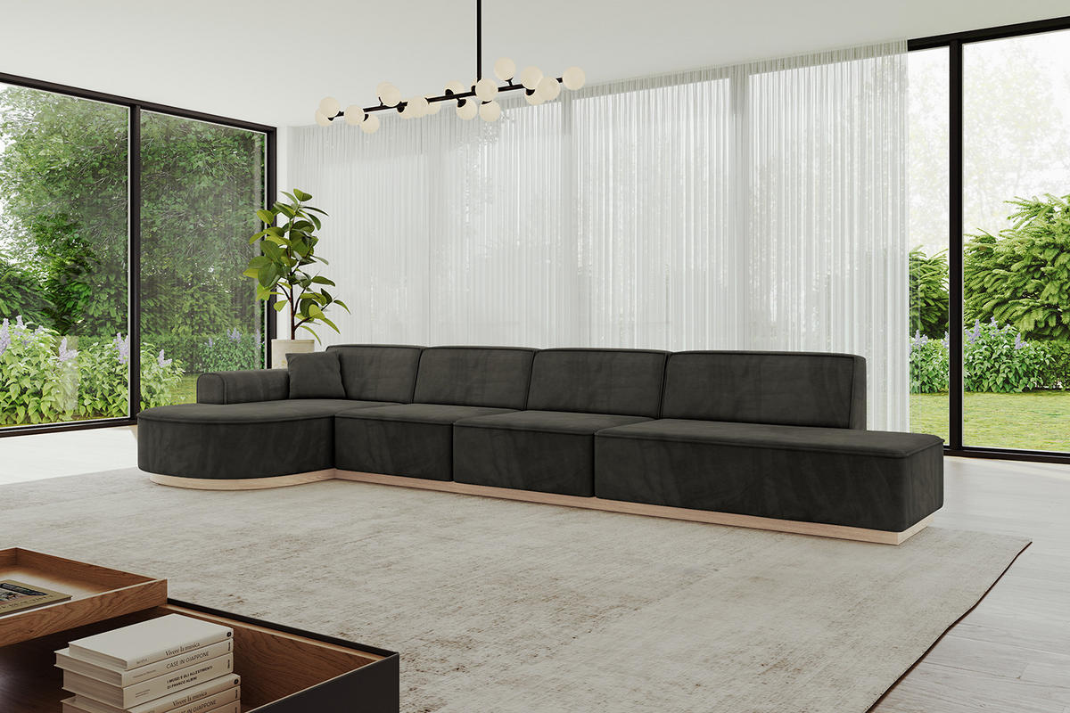 ECKSOFA Ottomane Links ARRIO-L3 - 413x171x83 cm Schwarz - Schwarz, Holzwerkstoff/Textil (413/171cm) - ALTDECOR