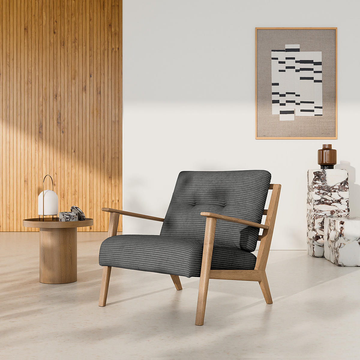 SESSEL - Eichefarben/Anthrazit, Eichenholz/Textil (83/80/75cm) - home24