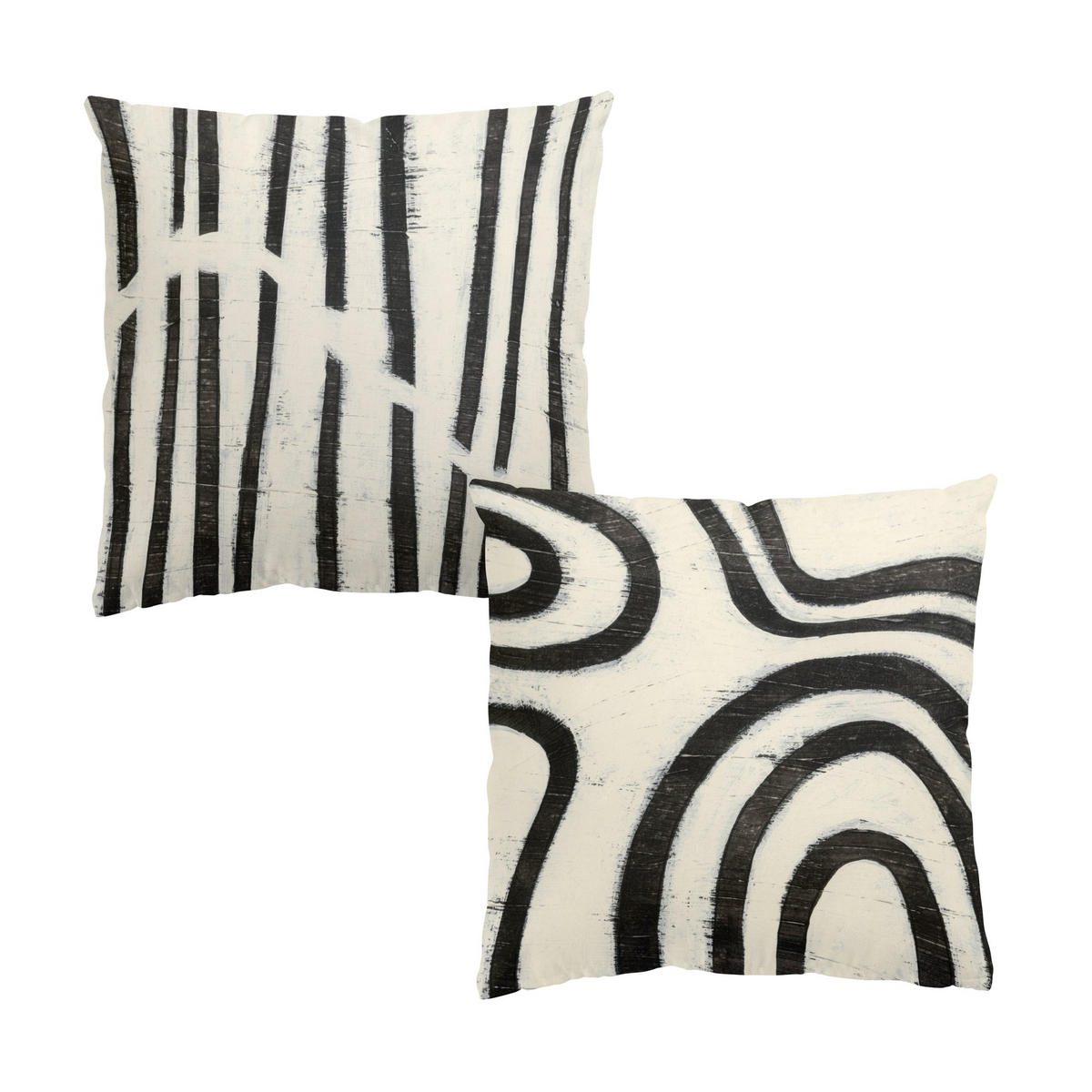 DEKOKISSEN 2er-Set Gemaltes Schwarzes Wellen Streifen Duo 40/40 cm - Schwarz, Textil (40/40cm) - Bilderwelten