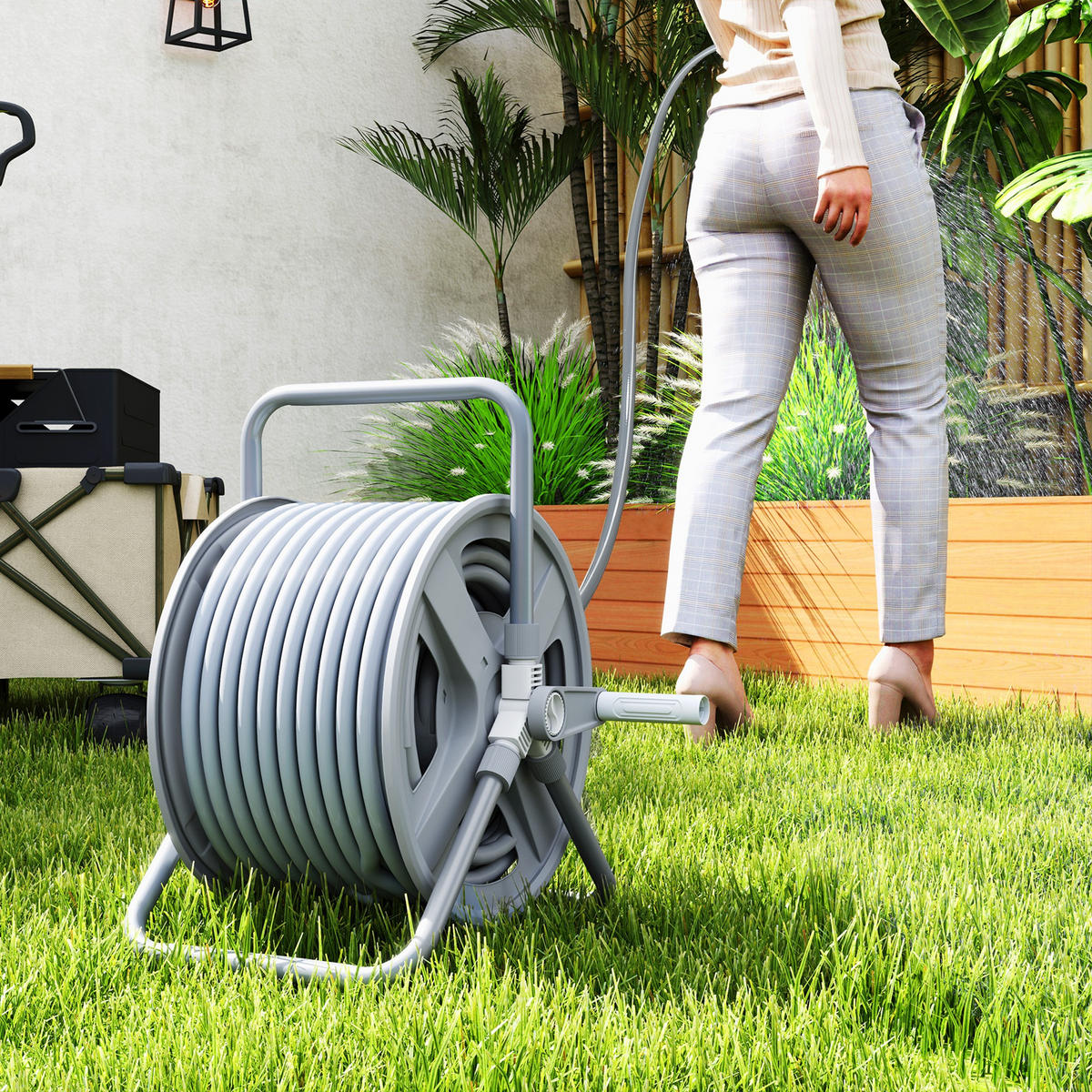SCHLAUCHAUFROLLER 40 m DE-13772 mit Kurbel, Wand- oder Bodenmontage - Grau, Kunststoff (35/46/46cm) - ComfortXL