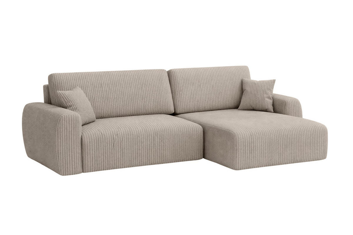 ECKSOFA Mit Schlaffunktion Ariel L, Cordstoff, Stoff Poso, Dunkelbeige, Rechts - Beige, Holz (250/142cm) - Kaiser Möbel