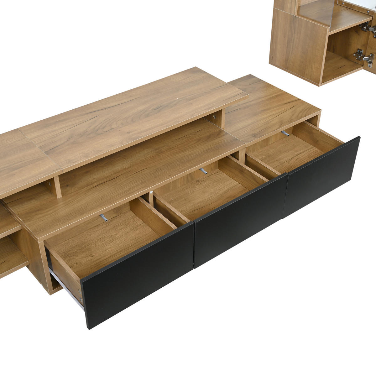 TV ZIDNA STIJENA 3 Dijela LED do 80" Crna Drveni Dekor - višebojno, drvni materijal (180/45/40cm) - FLIEKS