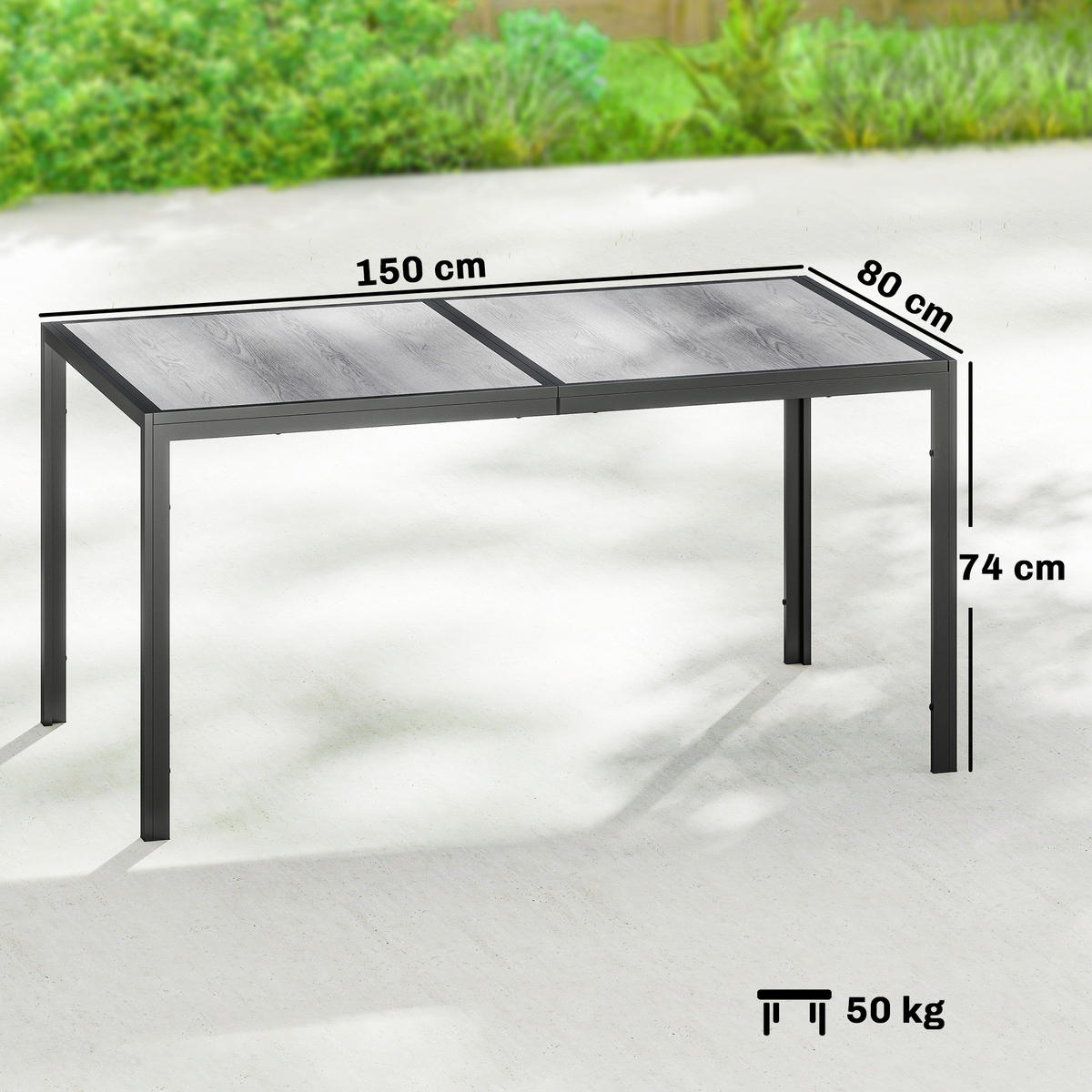 GARTENTISCH DE-14230 150x80 cm Holzoptik Grau - Grau, Metall (150/80/74cm) - ComfortXL
