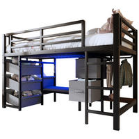 HALBHOHES Bett aus Metall 90x200 cm Schwarz mit LED-Beleuchtung, Sitzkissen und Stauraum - Schwarz, Metall (90/200cm) - IVMEU