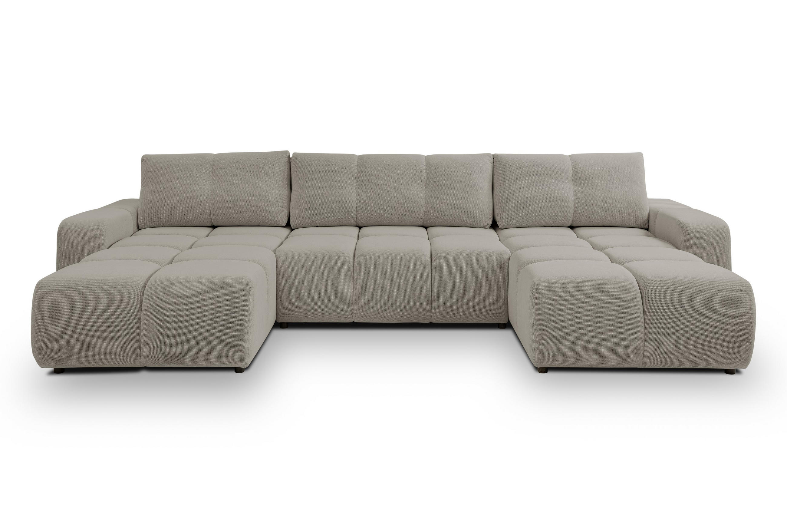 WOHNLANDSCHAFT DUCA U Hellgrau Jersey mit Schlaffunktion - Hellgrau, Holz (359/88/177cm) - MASSENO