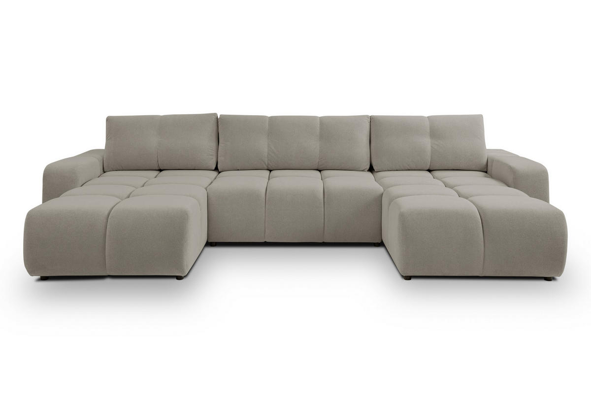 WOHNLANDSCHAFT DUCA U Hellgrau Jersey mit Schlaffunktion - Hellgrau, Holz (359/88/177cm) - MASSENO