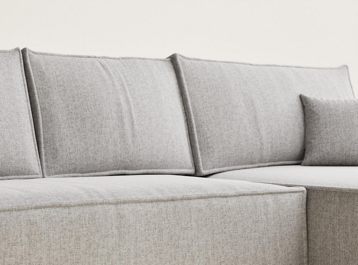 ECKSOFA Maze Beige grau Webstoff - Rechts Seite - Greige/Schwarz, Holz/Holzwerkstoff (294/185cm) - Maison de Reve