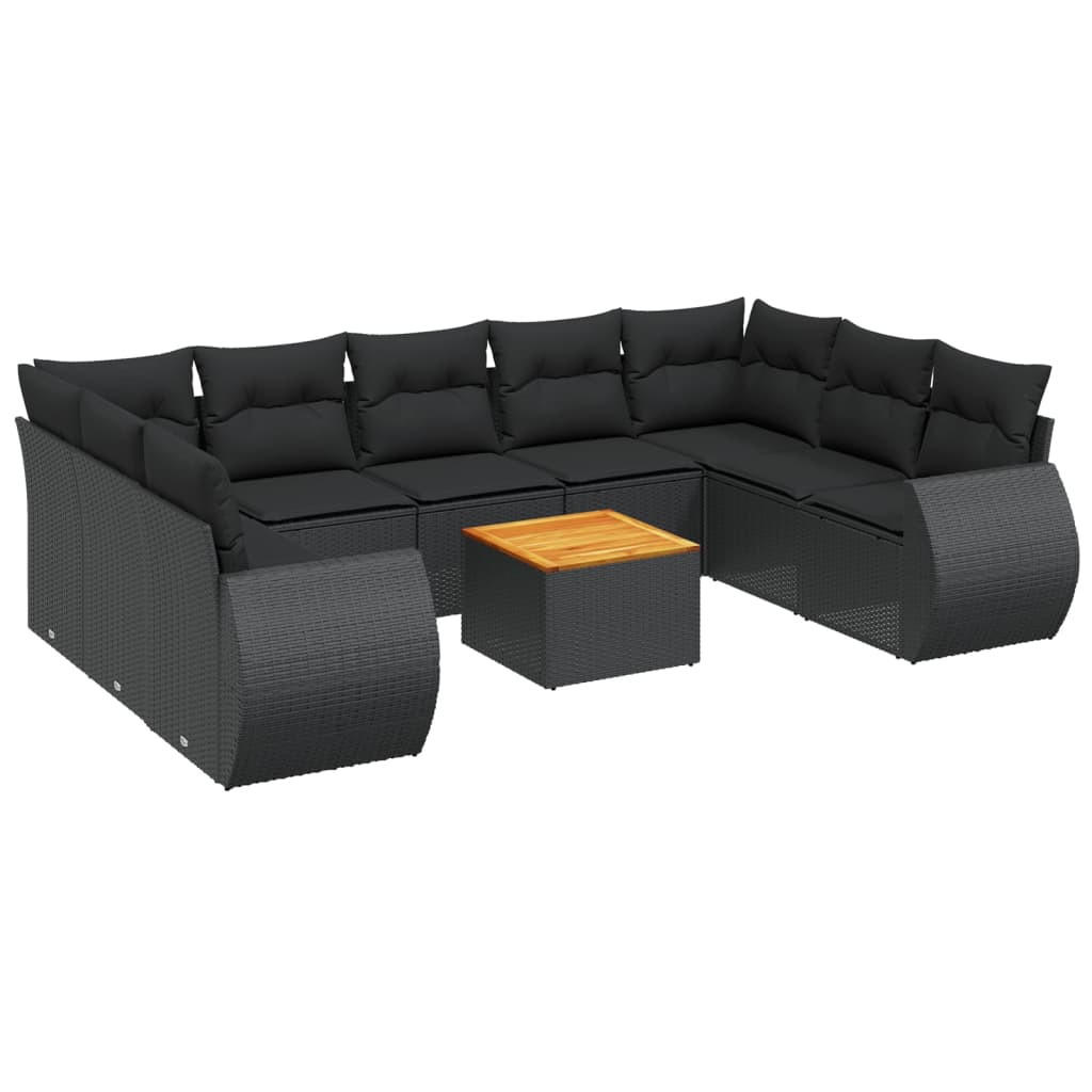 GARTEN-SOFAGARNITUR 10-teilig Mit Kissen Schwarz Poly Rattan - Schwarz, Kunststoff - vidaXL