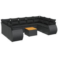 GARTEN-SOFAGARNITUR 10-teilig Mit Kissen Schwarz Poly Rattan - Schwarz, Kunststoff - vidaXL