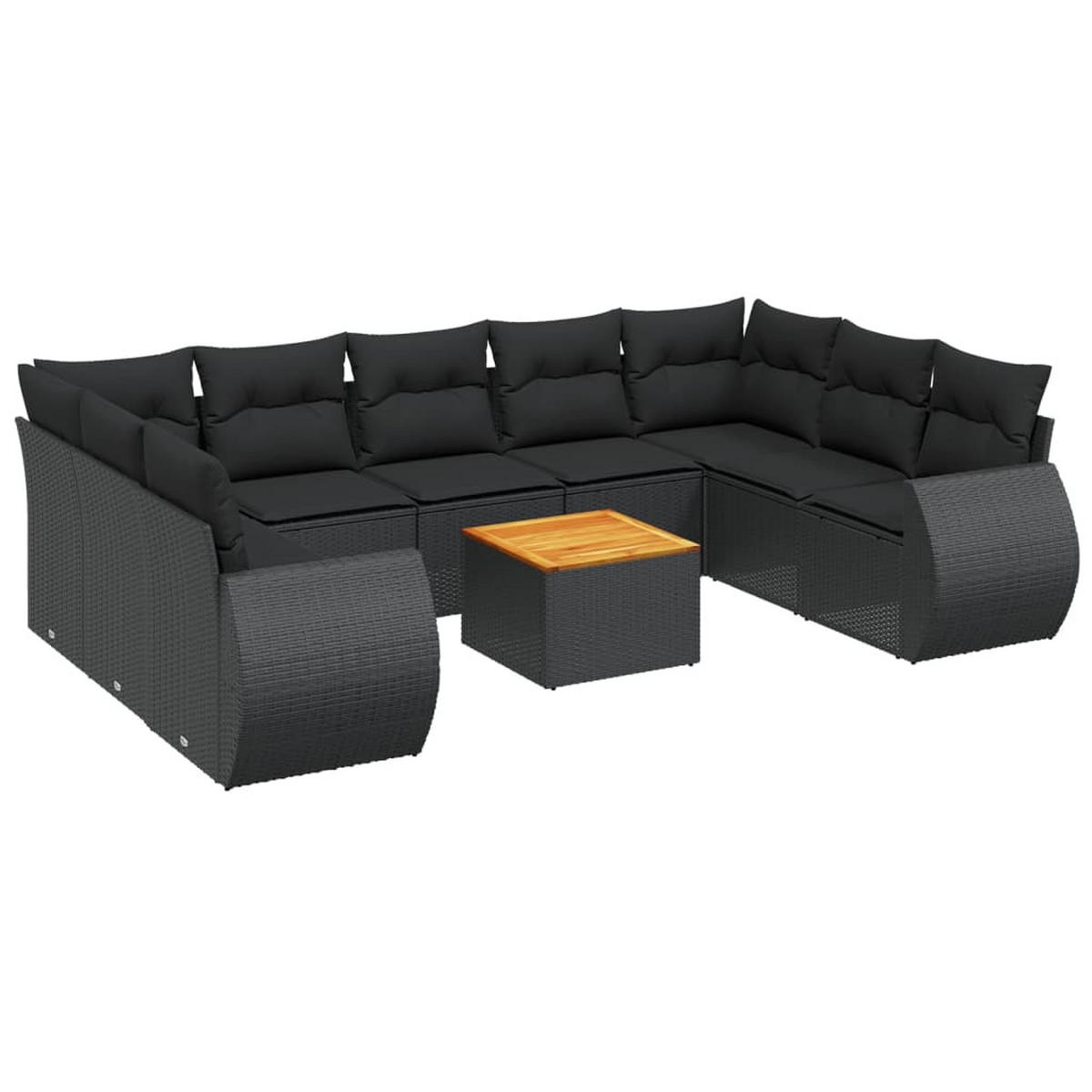 GARTEN-SOFAGARNITUR 10-teilig Mit Kissen Schwarz Poly Rattan - Schwarz, Kunststoff - vidaXL