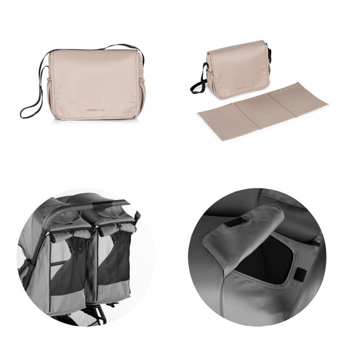 GESCHWISTERKINDERWAGEN Twinity beige Fußabdeckung Wickeltasche Becherhalter - Beige, Metall (67/75/105cm) - Chipolino