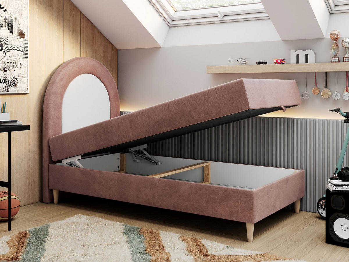 BOXBETT NEST 90/180 Rosa Velvet hydrophob - H3 - Rosa, Holz/Textil (90/180cm) - MKS