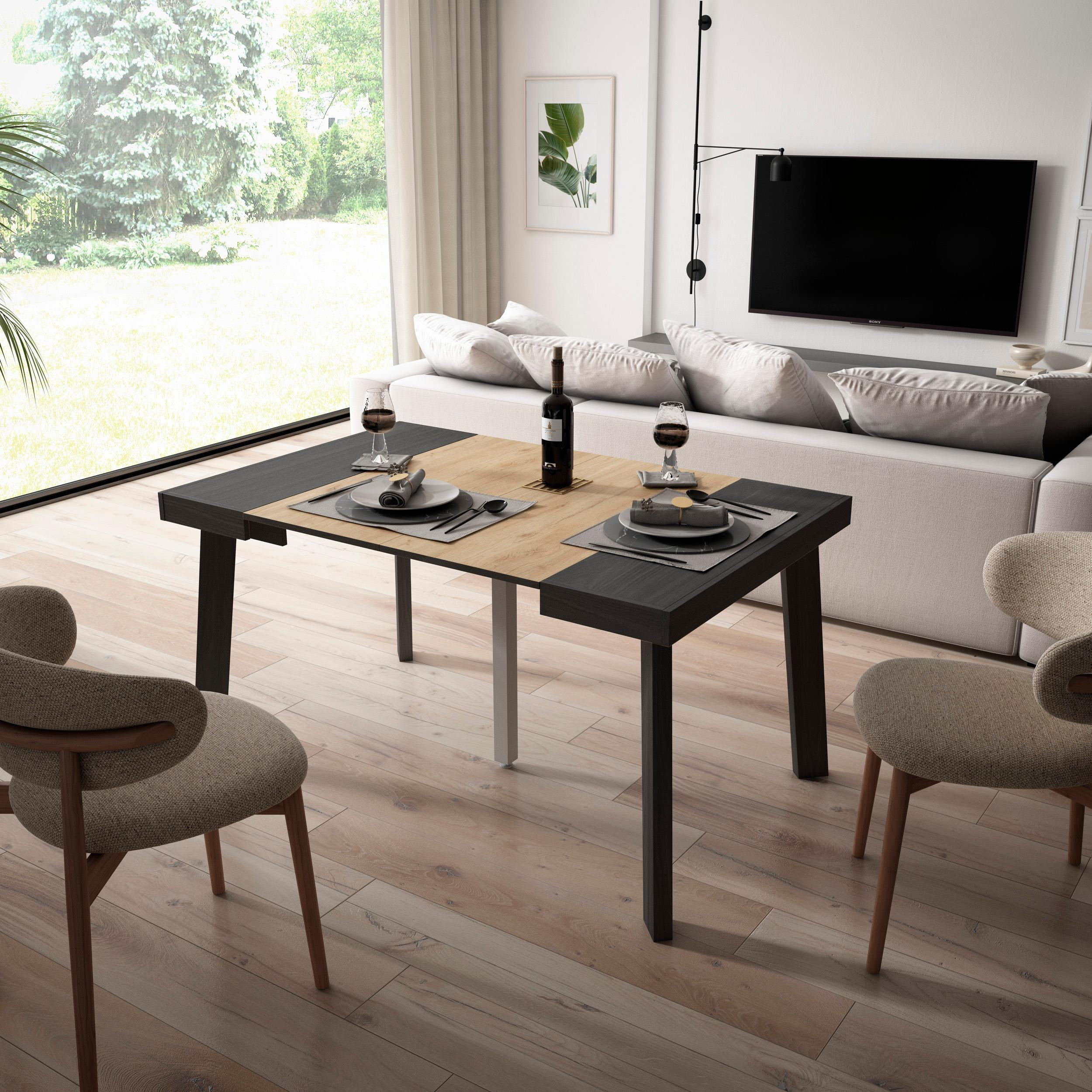 KONSOLENTISCH ausziehbar 58 bis 140cm, für 6 Gäste, schwarz eiche, 90/58/73cm - Eichefarben/Schwarz, Holzwerkstoff (90/140/73cm) - Skraut Home