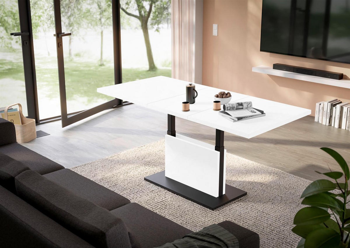 COUCHTISCH Höhenverstellbar Else 3 120x56x70 Holzwerkstoff Ice White - Schwarz/Weiß, Holzwerkstoff (120/70/56cm) - 58aufmkessel