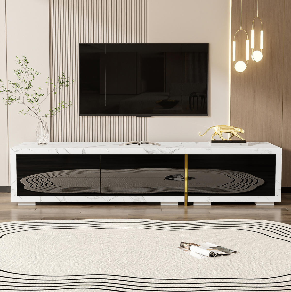 TV-SCHRANK drehbar 140-260 cm Marmoroptik Schwarz/Weiß - Schwarz, Holzwerkstoff (40/30/260cm) - Beauniv
