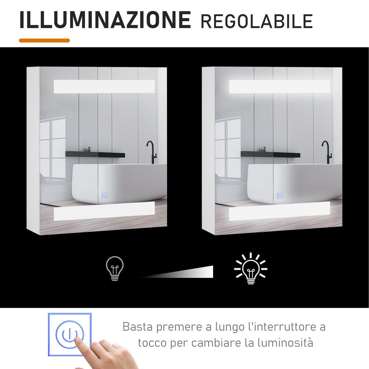 SPIEGELSCHRANK , Spiegel und LED-Beleuchtung ,2 Einlegeböden, 60 x 50 x 15 cm - Weiß, Glas (50/60/15cm) - Vallsero