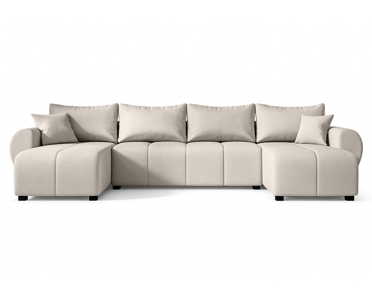 WOHNLANDSCHAFT Malatya U Form Beige 311/145/82 cm mit Schlaffunktion - Beige/Schwarz, Kunststoff/Textil (311/82/145cm) - AX Living