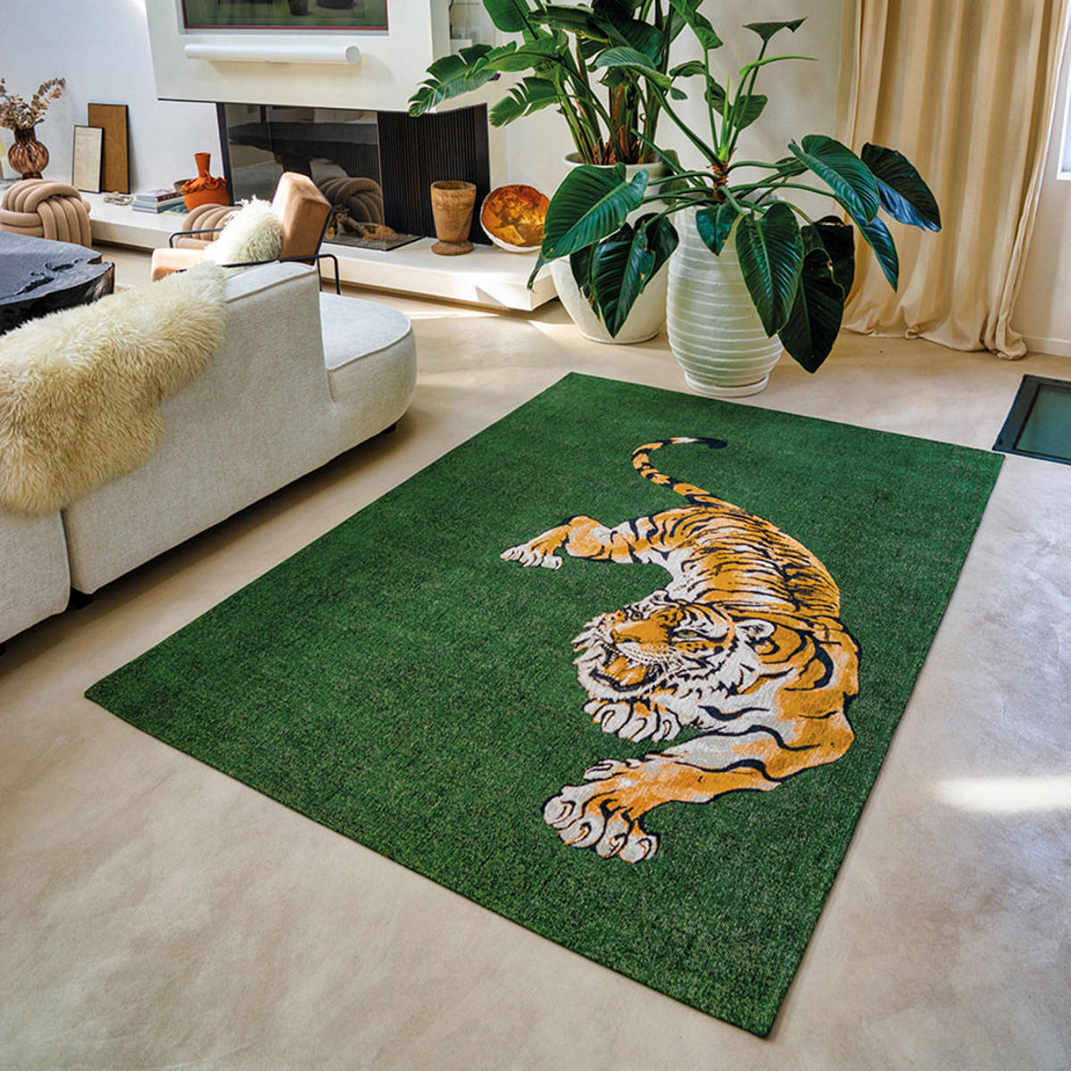 TEPPICH Green On Fire Pop Tiger 170/240 cm - Grün, Textil (170/240cm) - Louis De Poortere