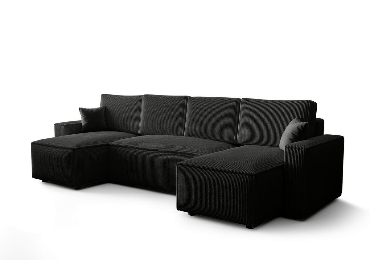 WOHNLANDSCHAFT U AMBRO Poso 135 mit Schlaffunktion U-Form, Sofa mit Stauraum - Schwarz, Textil (300/85/143cm) - Bedante