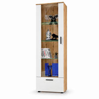 VITRINE ALESSANDRIA, Weiss - Eiche Wotan/Schwarz, Glas/Holzwerkstoff (60/192/42cm) - Komodee