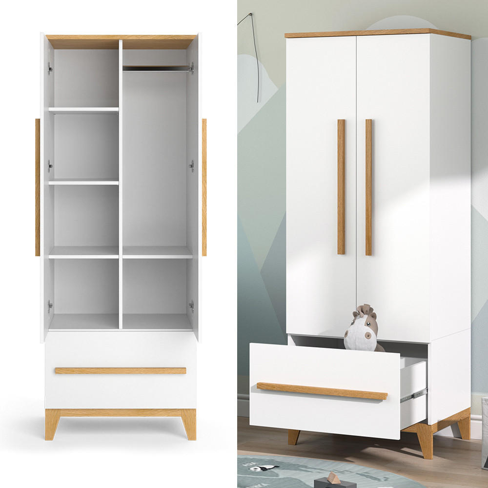 KINDERKLEIDERSCHRANK Malia Weiß 70 x 186.8 cm - Eichefarben/Weiß, Holzwerkstoff (70/186.8/53.4cm) - VitaliSpa