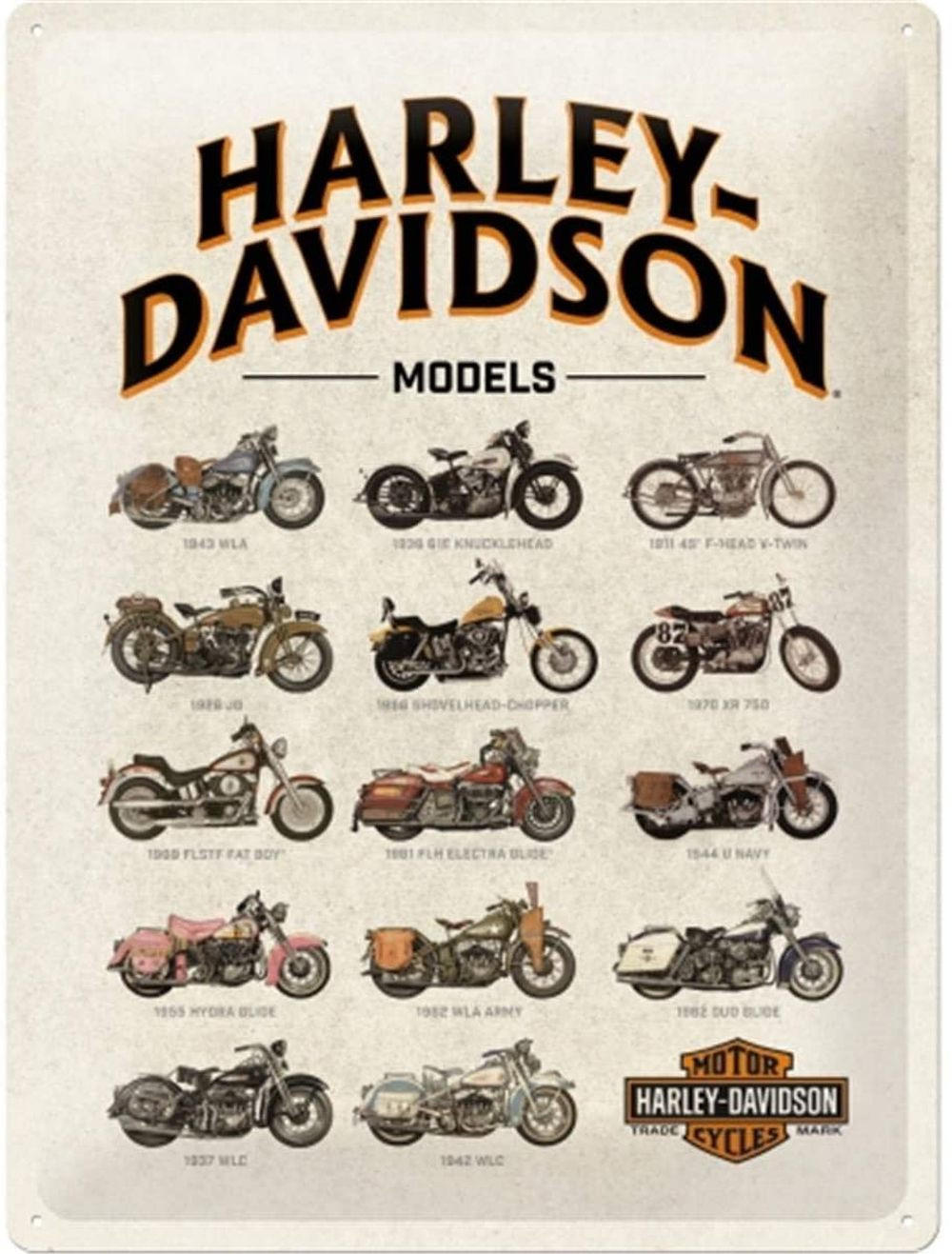BLECHSCHILD 30/40 cm Harley-Davidson Models - Multicolor, Metall (30/40/0.2cm) - Nostalgic-Art