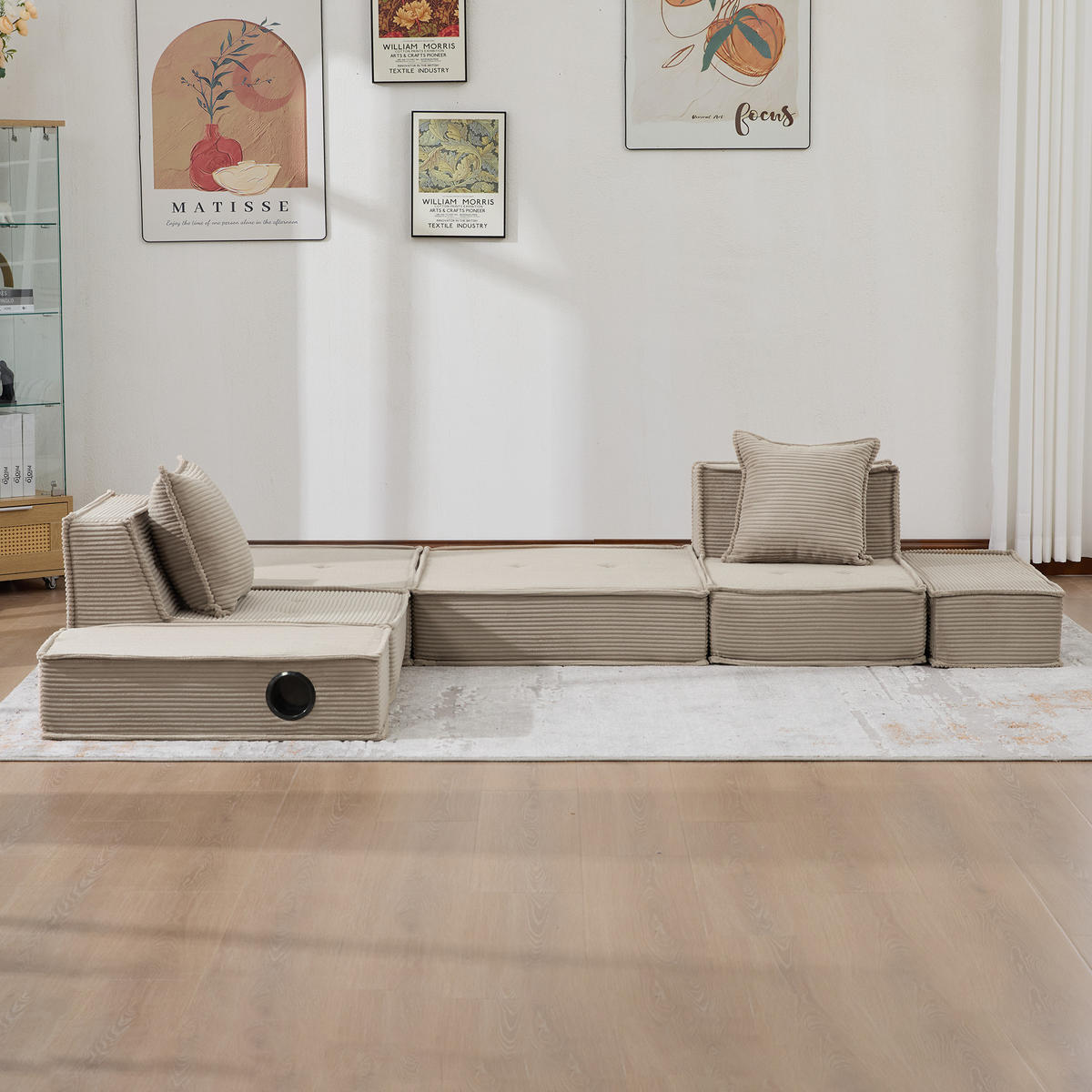 SOFA modular 162 x 78 x 66 cm Cord Khaki mit 2 Kissen - Braun, Kunststoff (78/66/162cm) - Meubliv