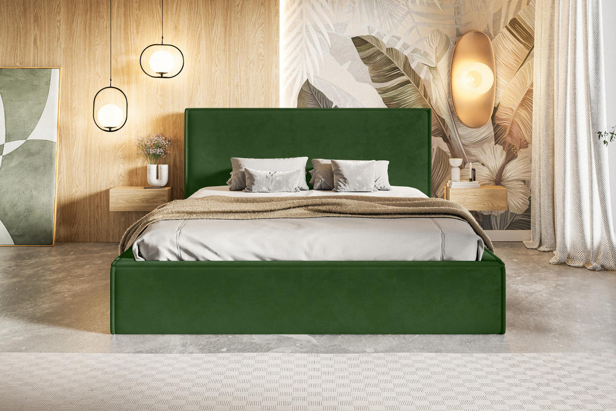 DOPPELBETT 180x200 cm mit Bettkasten Kyoto, Samtstoff, Grün - Grün, Holz/Textil (180/200cm) - Emporius