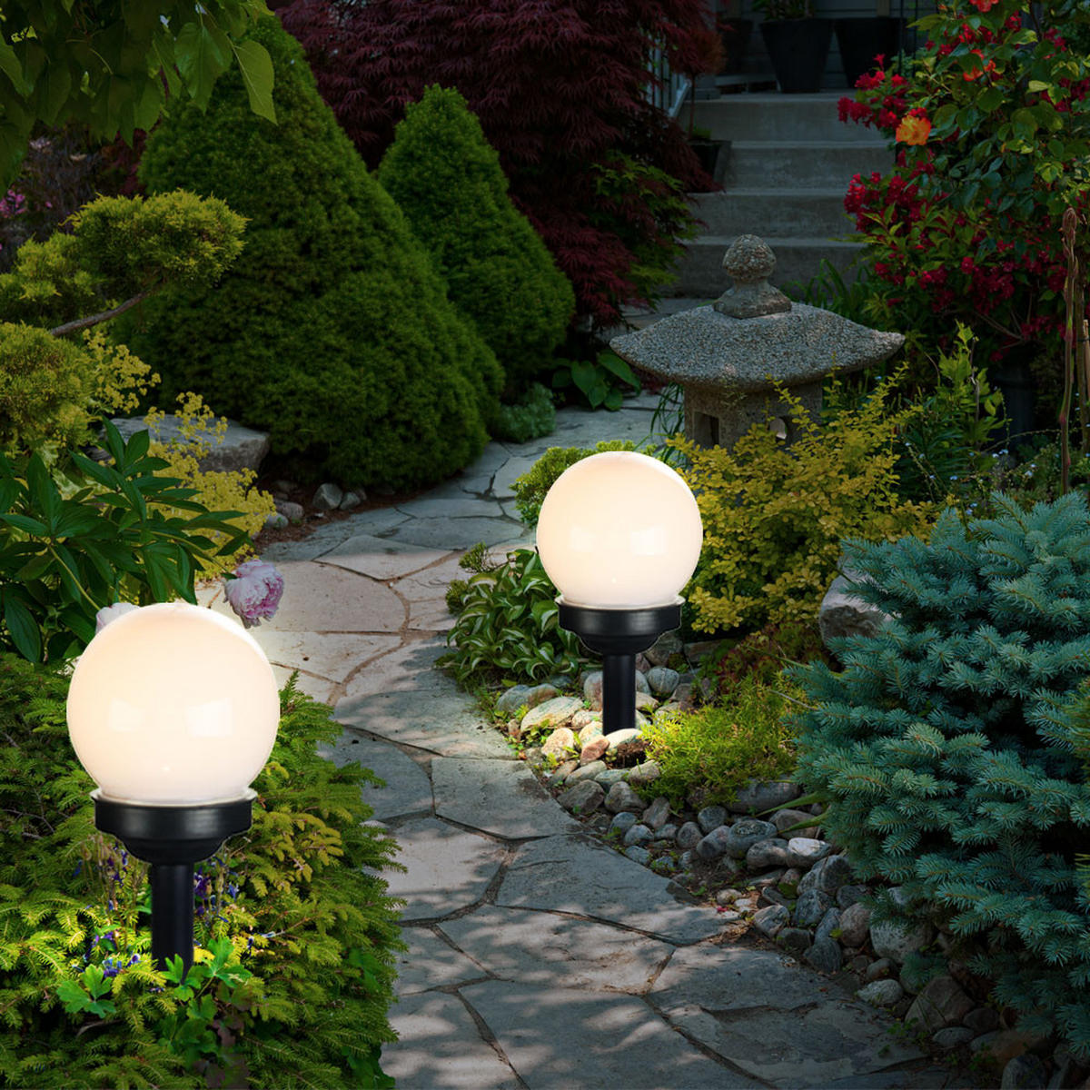 LED AUSSENLEUCHTE Solarkugel Weiß 4er Set - Weiß, Kunststoff (10/10/39cm) - Globo Lighting