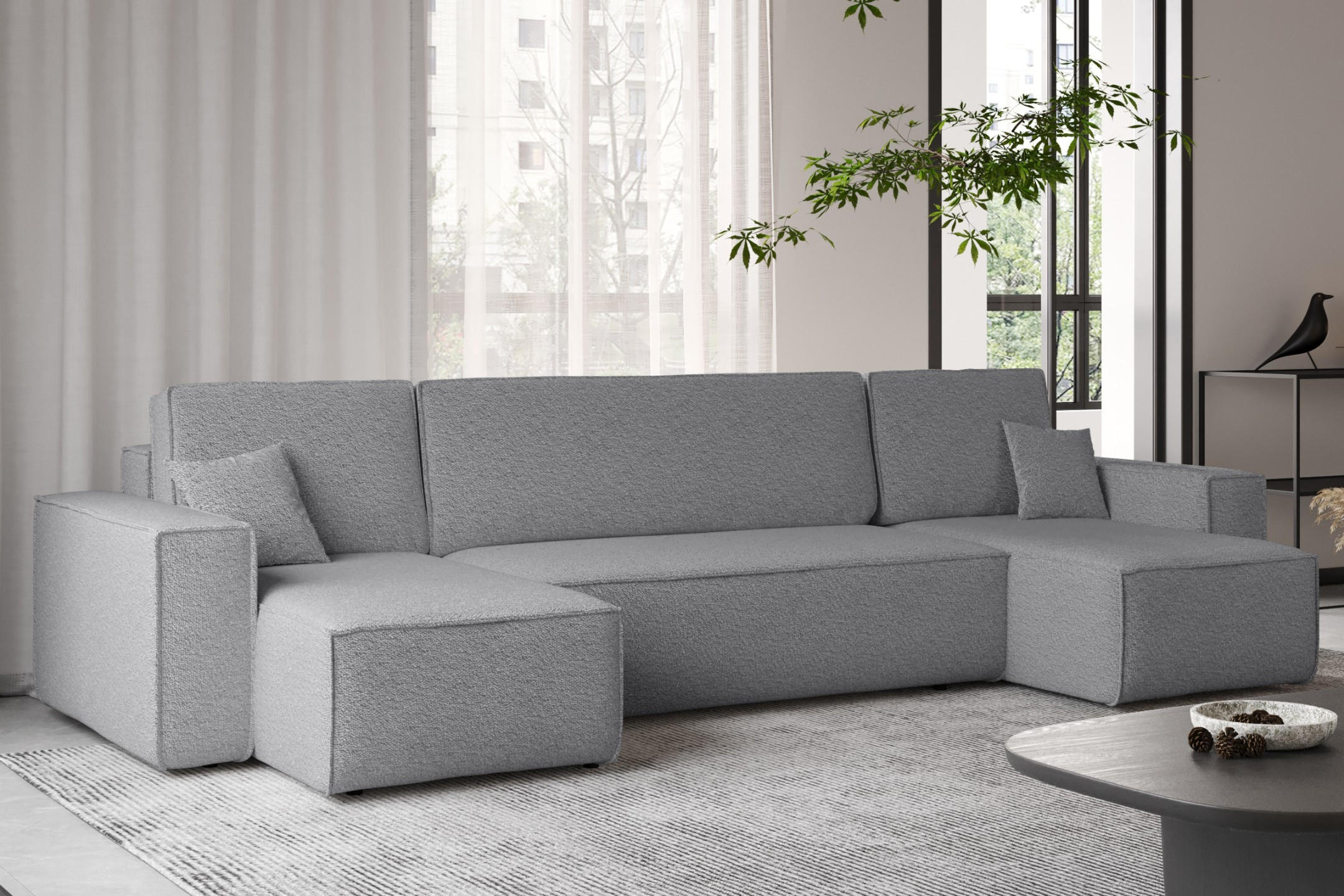 ECKSOFA Mit Schlaffunktion Und Bettkasten U-form BEST stoff Abriamo Grau - Grau, Holz (98/312cm) - Kaiser Möbel