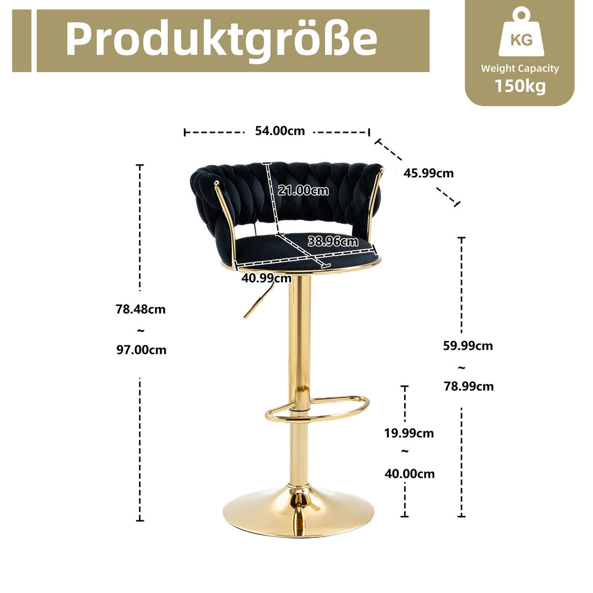 BARHOCKER 2er-Set 360° drehbar mit Samtbezug - Schwarz, Textil (54/78/46cm)