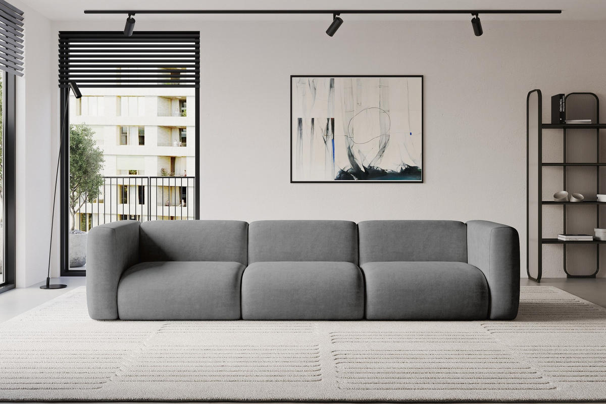 MODULÁRNÍ pohovka MIRA-S2, 3místná, 319 × 89 × 70 cm, šedá, velur - šedá/černá, kompozitní dřevo/textil (319/70/89cm) - ALTDECOR