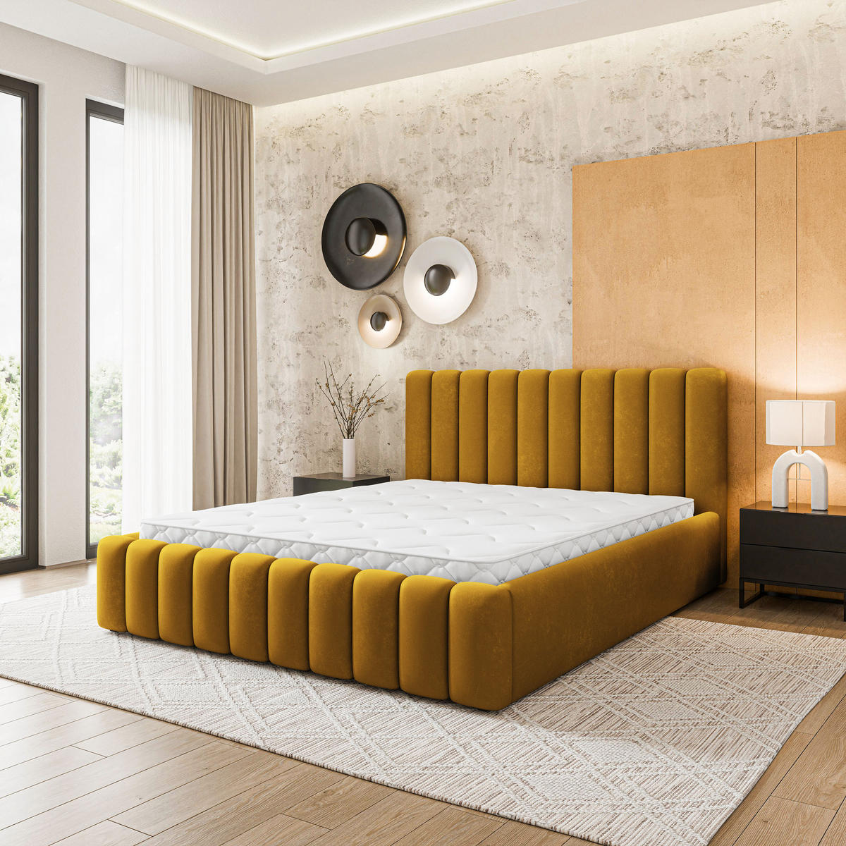 ČALOUNĚNÁ Postel DINESE 180x200 cm Žlutá - žlutá, kompozitní dřevo/textil (180/200cm) - MASSENO