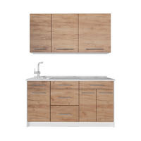 SINGLEKÜCHE Fame-Line, Goldkraft Eiche, 150 cm, AP Marmor - Honigeiche/Weiß, Holzwerkstoff (150/82/60cm) - Vicco