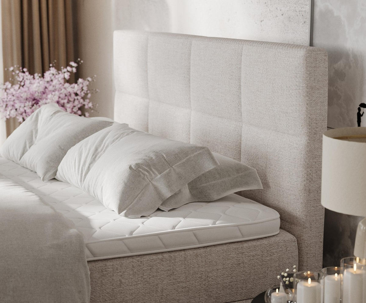 BOXBETT Velto 160/200 cm Hellbeige im Neve Stoff - Sandfarben/Schwarz, Holz/Holzwerkstoff (160/200cm) - AltaBeds