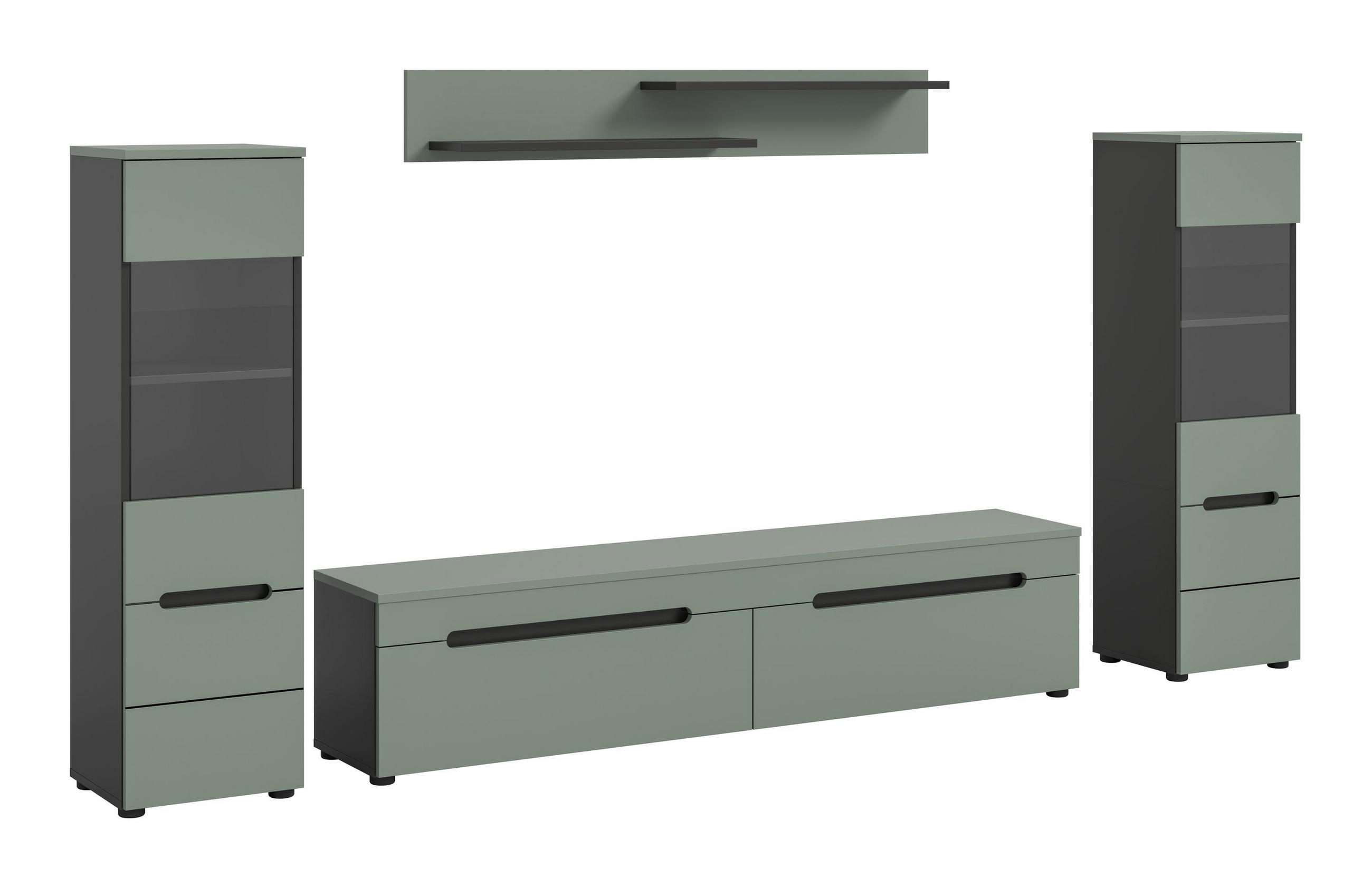 WOHNWAND Nova 4 tlg. (B/H/T: ca. 272/141/33 cm) in Basalt grau/Smoke Green - Grau, Holzwerkstoff (272/141/33cm)