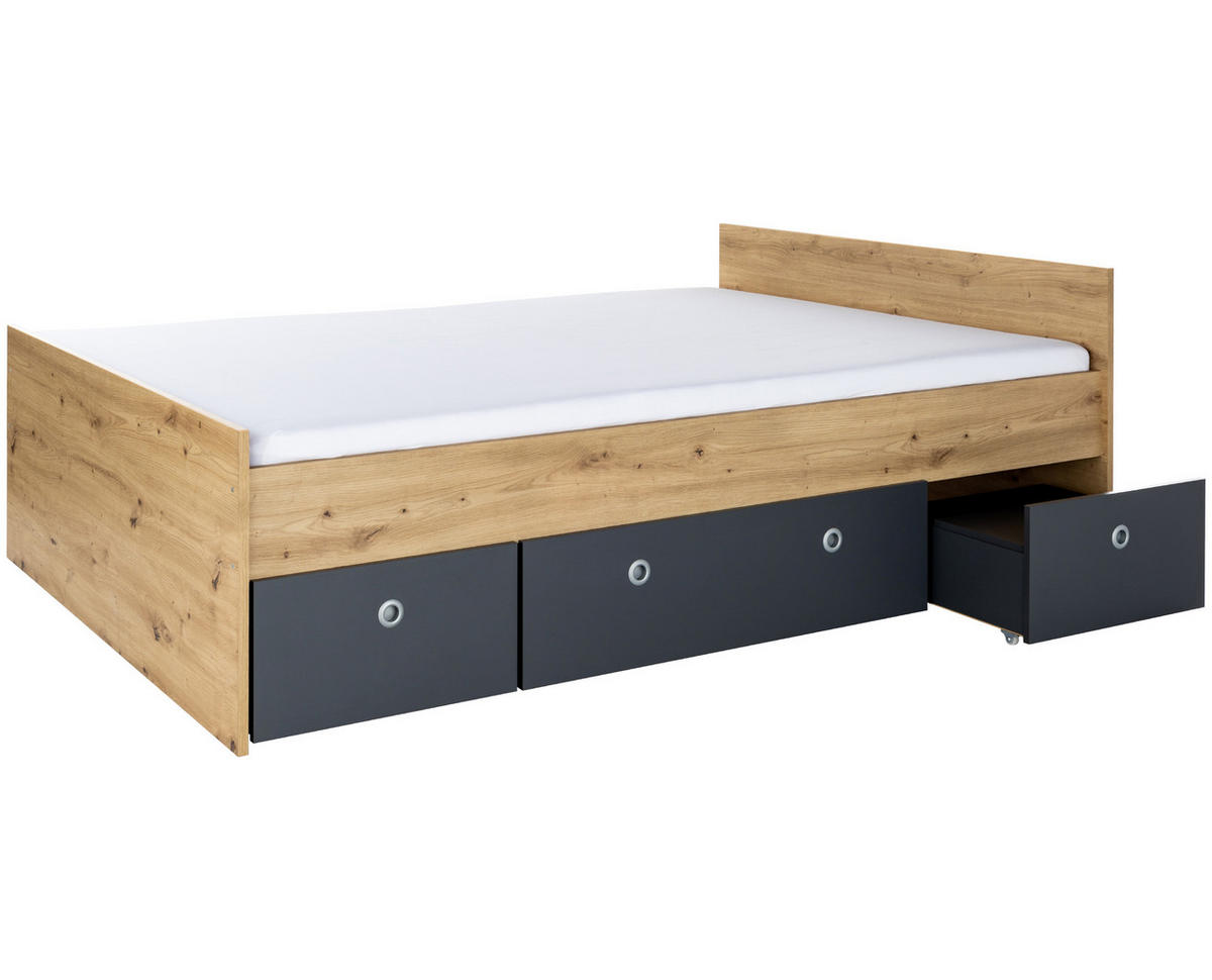 JUGENDZIMMER MEGA-Set Alessio 6-tlg. - Anthrazit/Silberfarben, Holzwerkstoff/Kunststoff (140/1/200cm) - arthur berndt