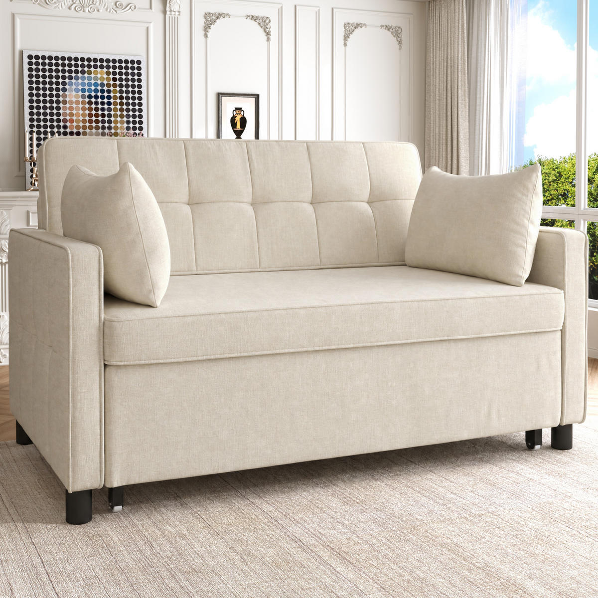 SCHLAFSOFA 142/79/85 cm Beige mit verstellbare Rückenlehne und Ausziehfunktion - Beige, Textil (142/85/79cm) - Oxeza