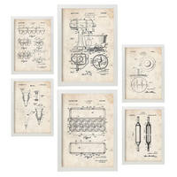 POSTER Set Mit 6 Plakaten Mit Küchengeräte Patenten Im Vintage Stil A3 & A4 Weißer Rahmen - Weiß, Papier (29/3cm) - Nacnic