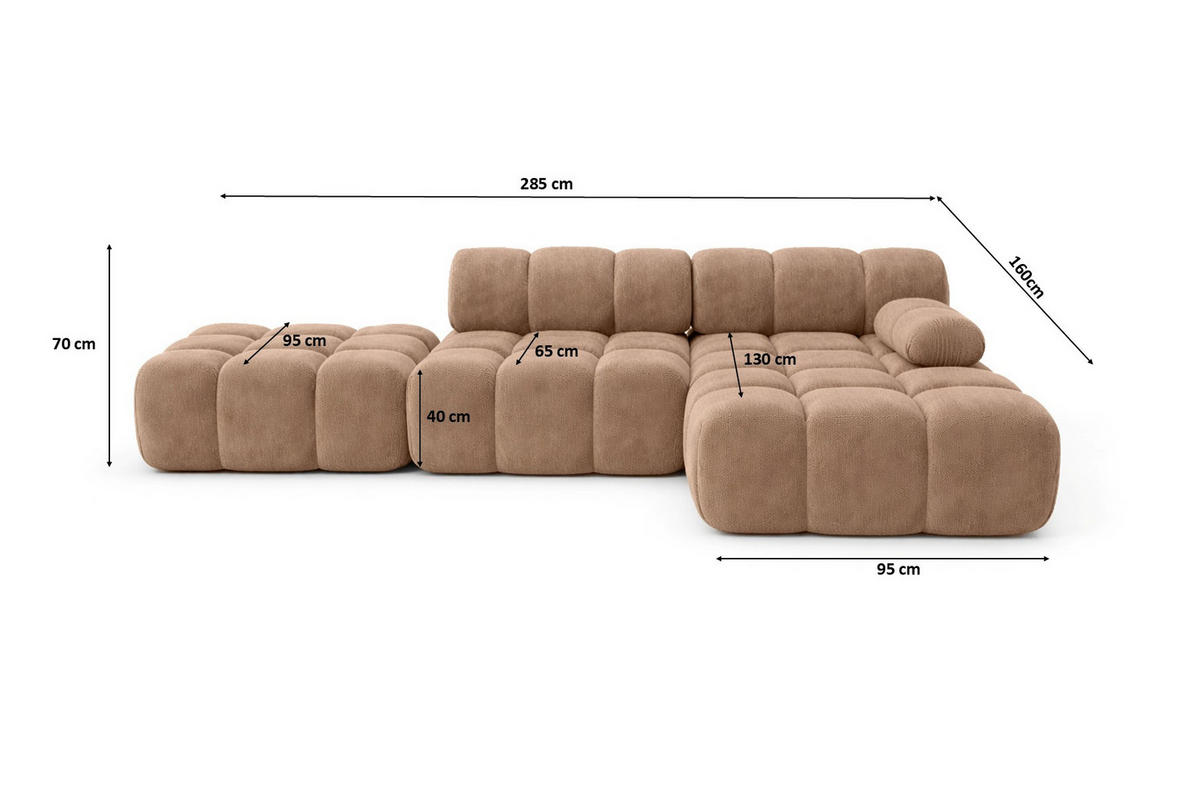 ECKSOFA L-Form Modular Mit Hocker, Veloursstoff Salvador, Dunkelbeige, Rechts, Selia - Beige, Holz (285/160cm) - Kaiser Möbel