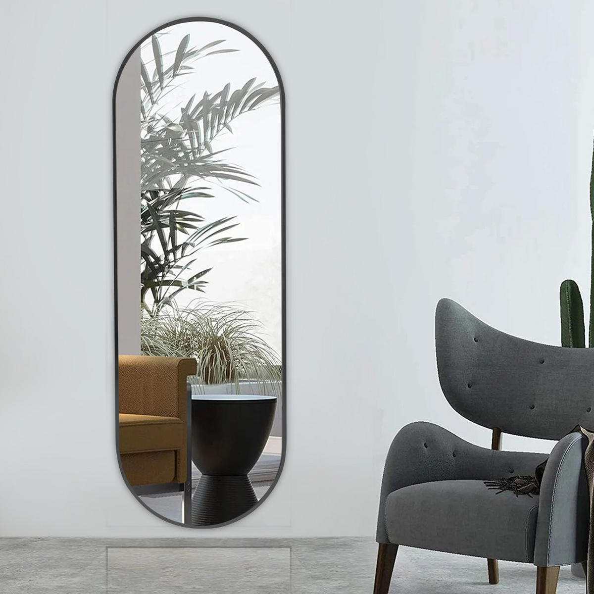 GANZKÖRPERSPIEGEL mit schwarzem Metalrahmen Kapselform Ästhetisches Design Leicht zu montieren 40/120/2.8 cm - Schwarz, Glas/Metall (40/2.8/120cm) - Livingandhome