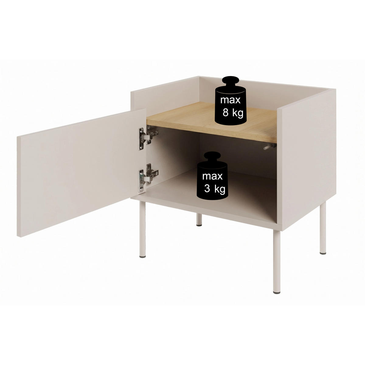 NACHTTISCH Tovi Weiß / Holzoptik Eiche 50 cm - Weiß, Holzwerkstoff/Metall (48.2/48.5/36.4cm) - Selsey