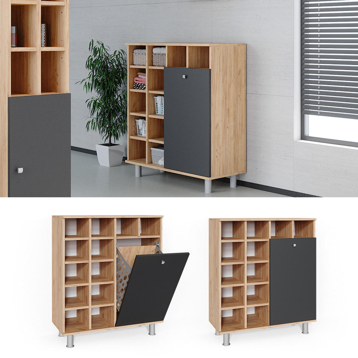 BADSCHRANK Fynn Anthrazit 78.4 x 91.6 cm - Anthrazit, Holzwerkstoff (78.4/91.6/34cm) - Vicco