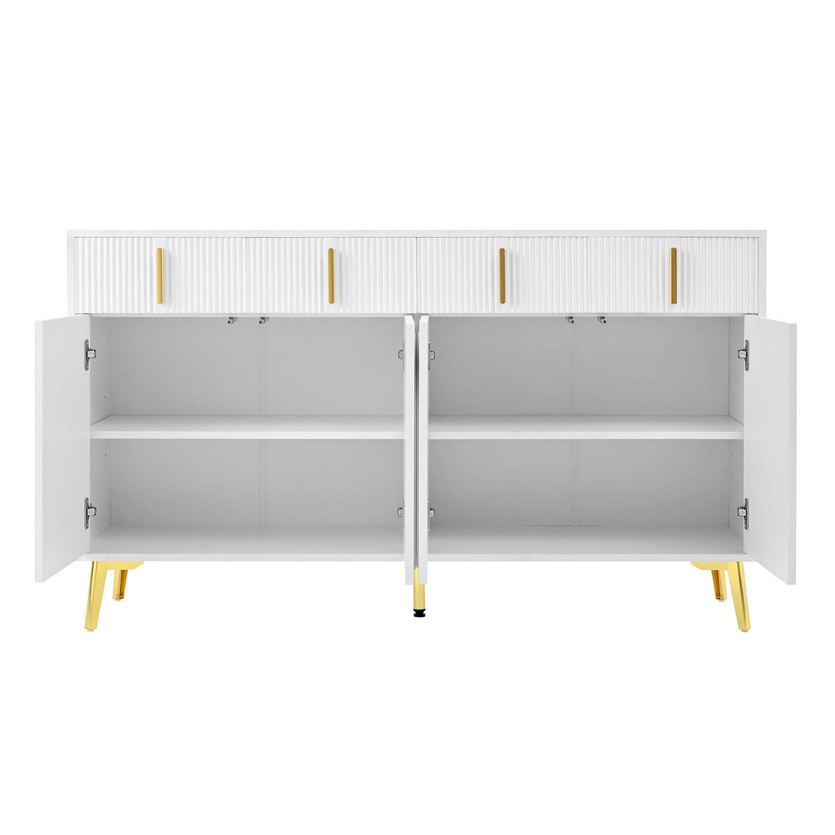SIDEBOARD 140/38/82 cm in Weiß mit 4 Türen, 4 Schubladen und goldfarbenen Details - Weiß, Holzwerkstoff (140/82/38cm) - Flora Grace