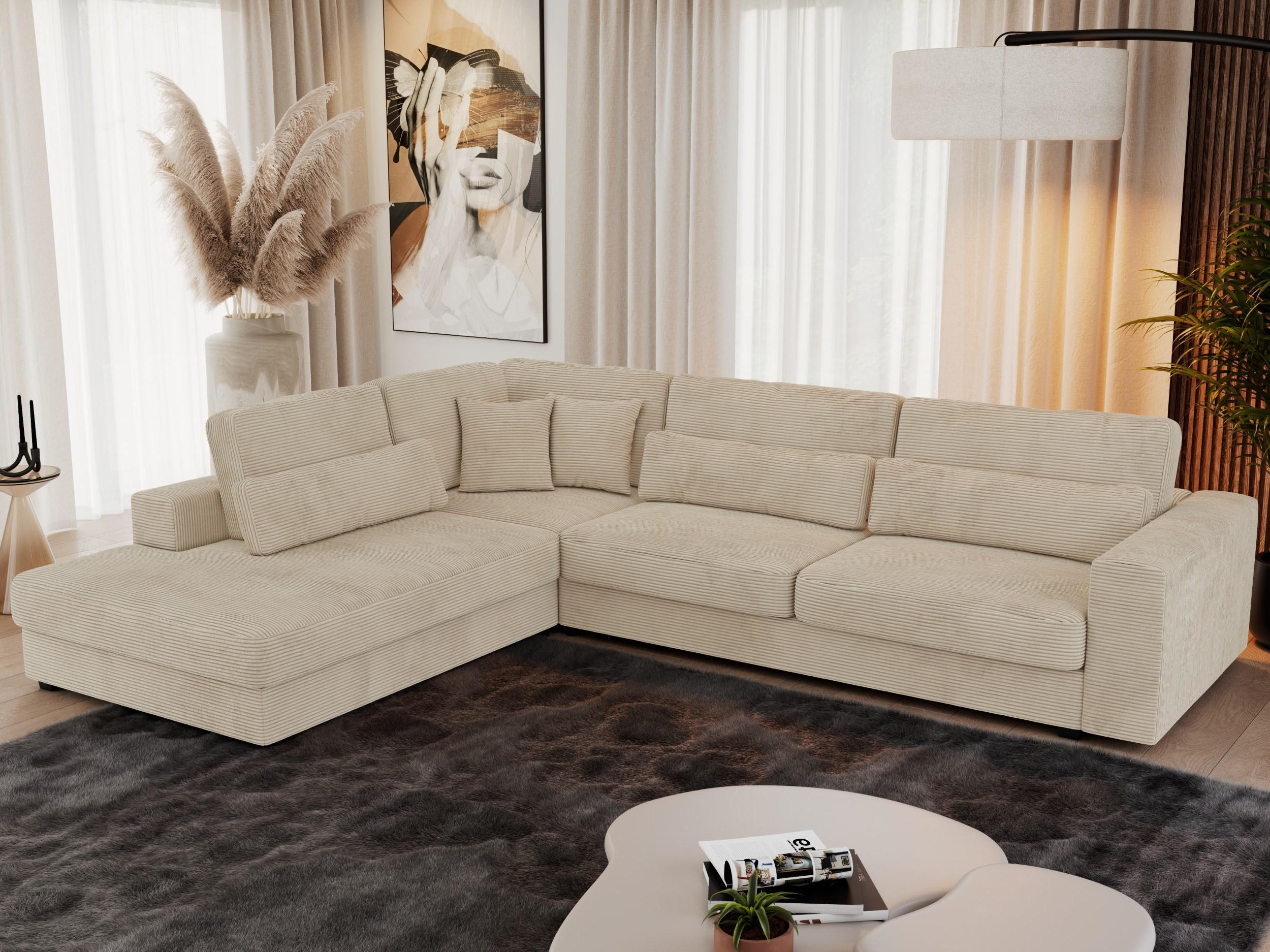 ECKSOFA Savona Beige Cord - links - Beige/Schwarz, Kunststoff/Textil (316/249cm) - MKS